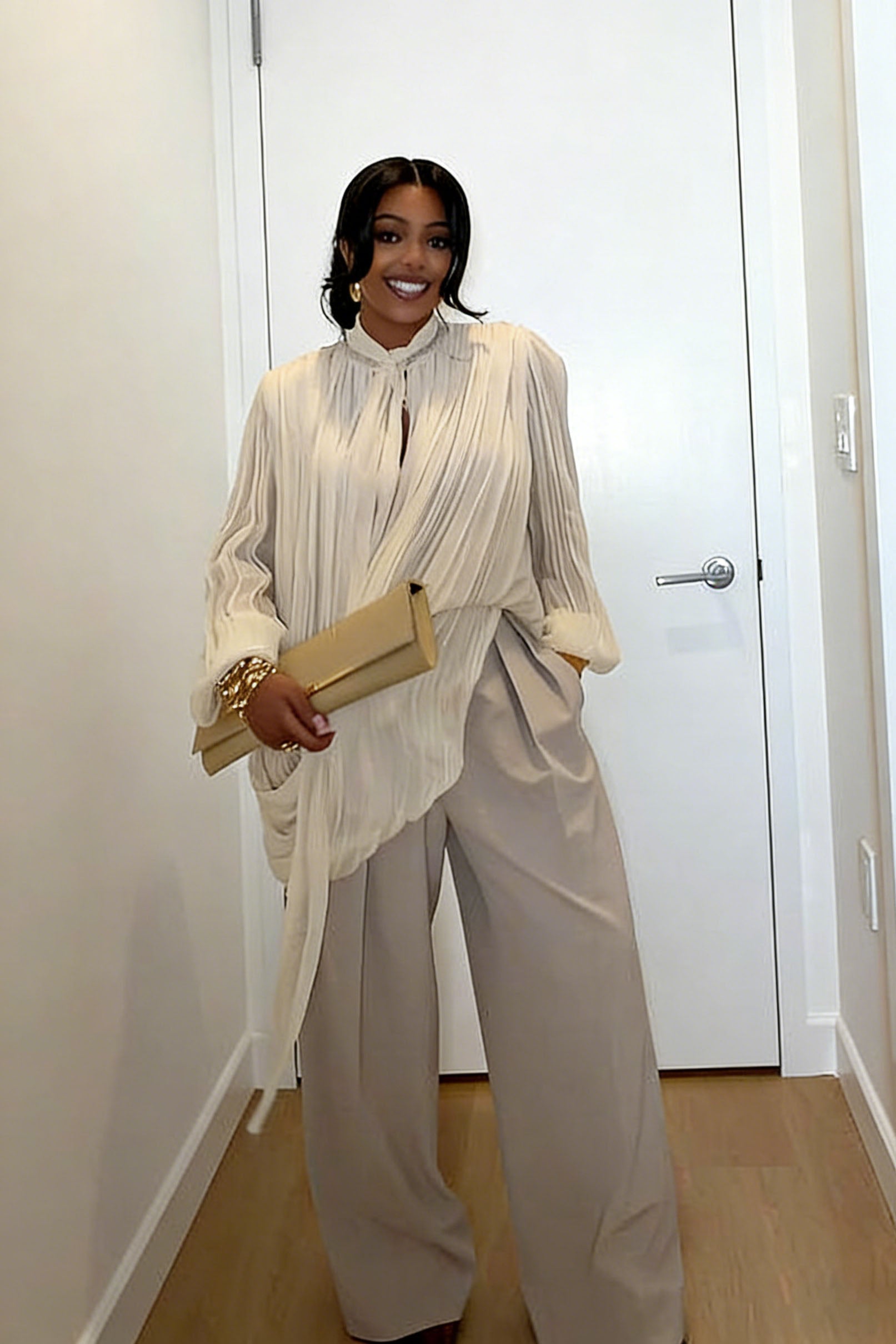 Tie-Neck Pleated Blouse