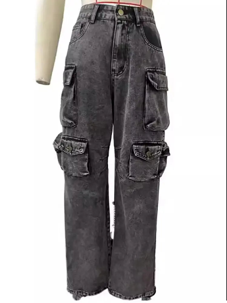 Cargo-Jeans-Hosen mat héijer Taille
