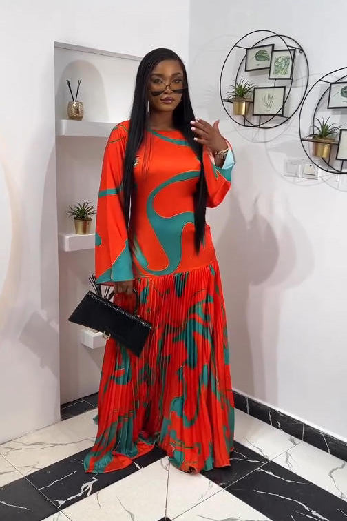 שמלת מקסי זהב חמניות עם קפלים