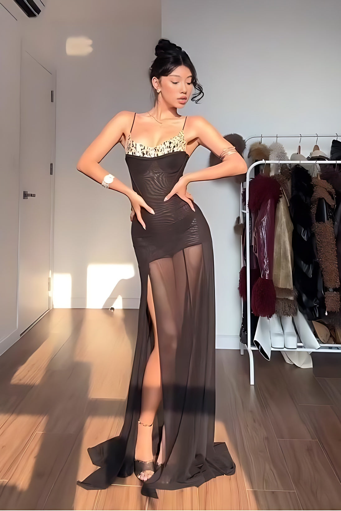 Feral Whisper Mesh Train Gown