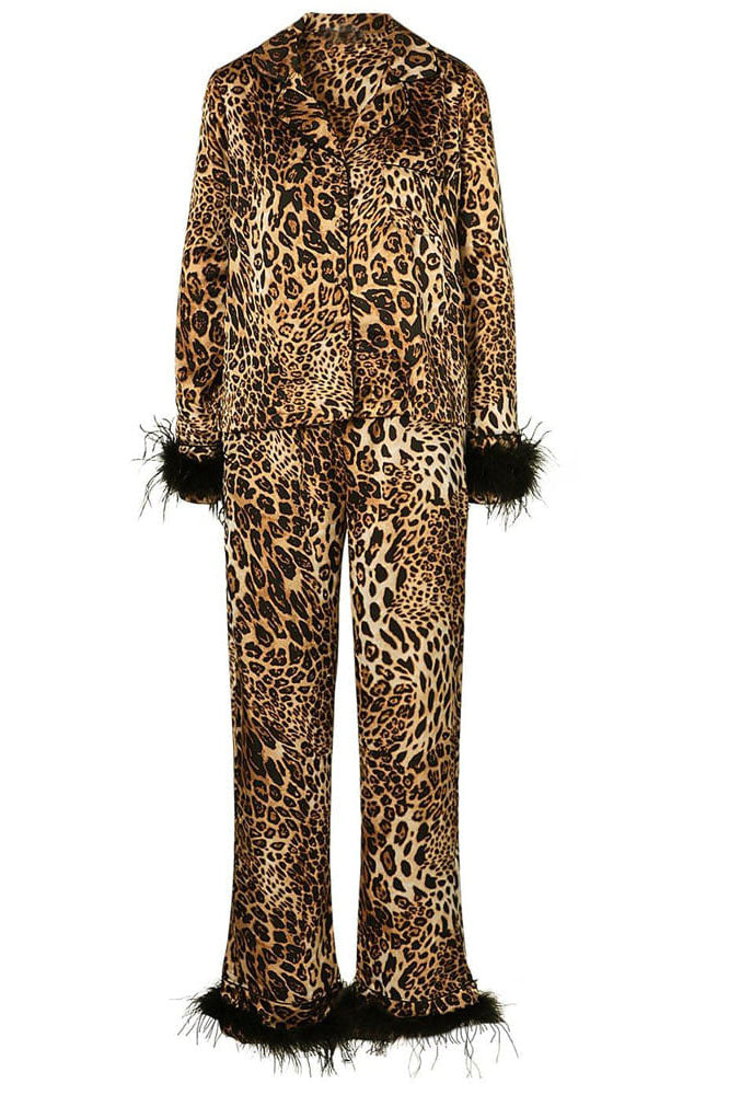 Leopard Print Satin Pajama Set