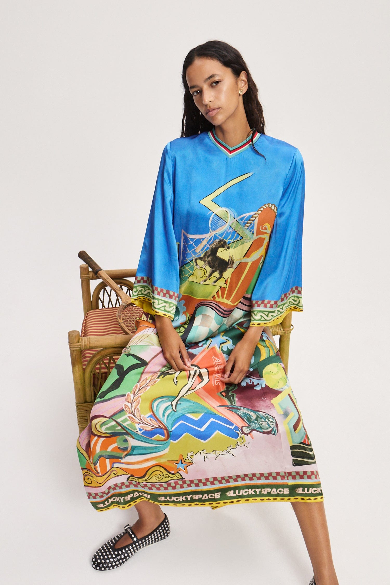 Lucky Pace Satin Print Maxi Dress