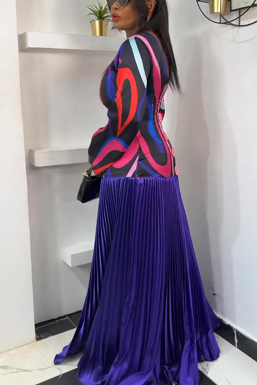 Abstract Pattern Backless Maxi Dress