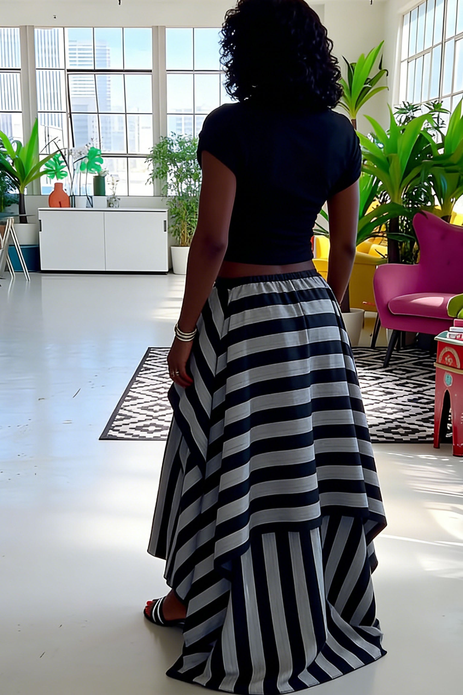 Layered Striped High-Waist Skirt