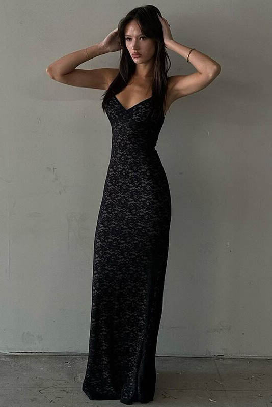 Whispered Lace Backless Dress