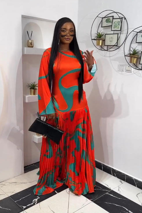 שמלת מקסי זהב חמניות עם קפלים