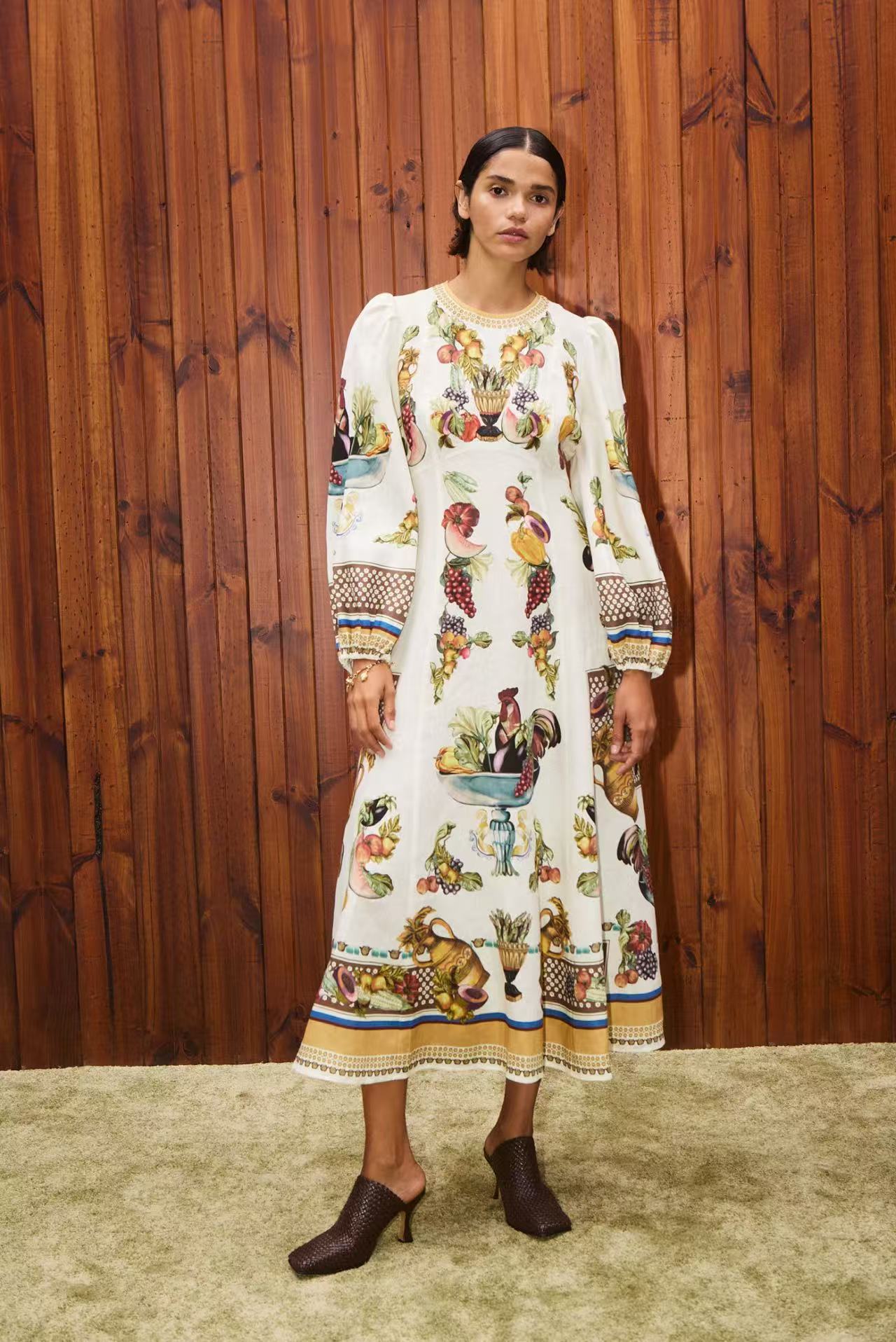 Puff Sleeve Vintage Midi Dress