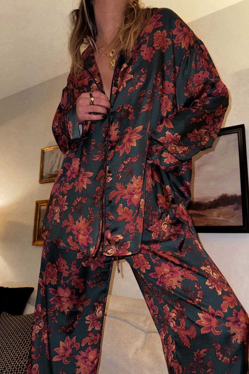 Floral Satin Pajama Set