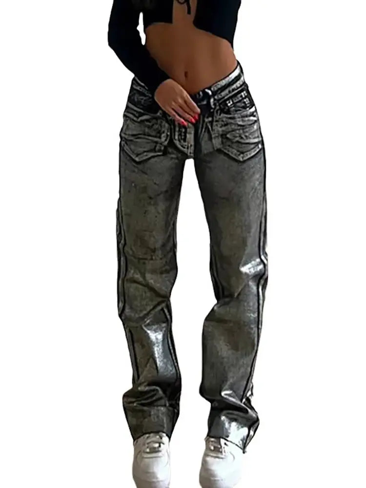 Metallic Accent Højtaljede Jeans