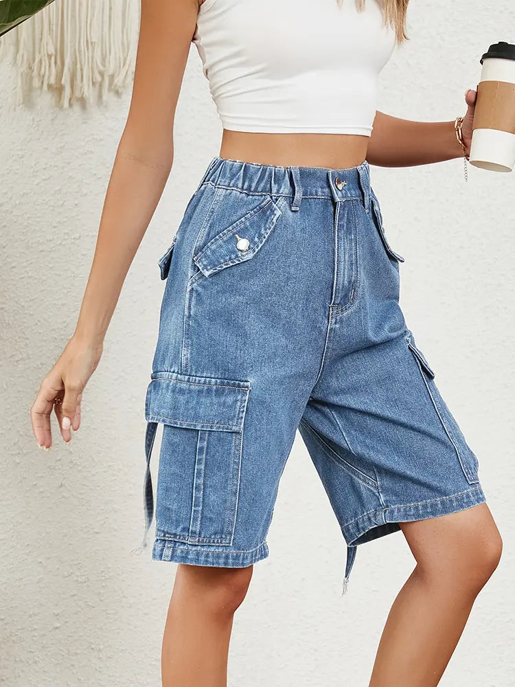Vaskede denim cargoshorts