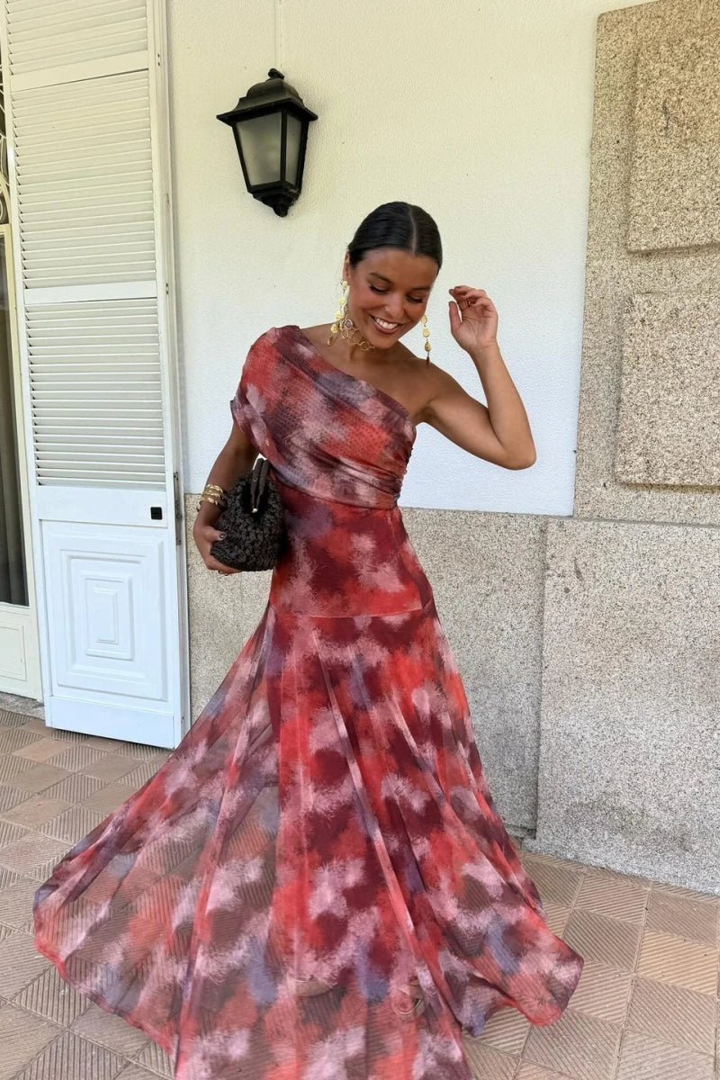 Μάξι φόρεμα με έναν ώμο και σχέδιο tie dye