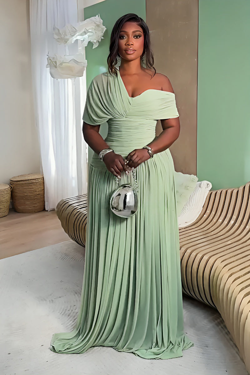 mint green ruched dress Mint Green Ruched Chiffon Maxi Gown
