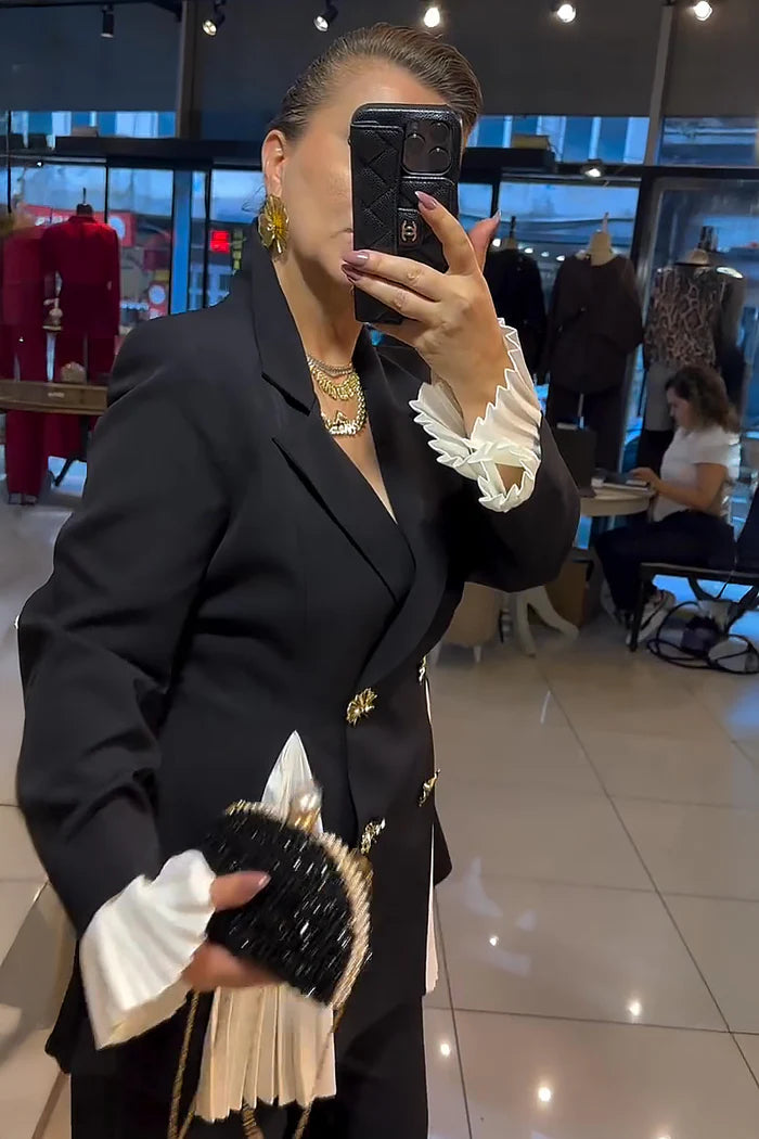 Pleated Accents Double Breasted Blazer