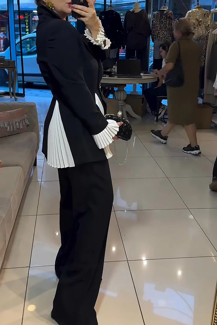Pleated Accents Double Breasted Blazer