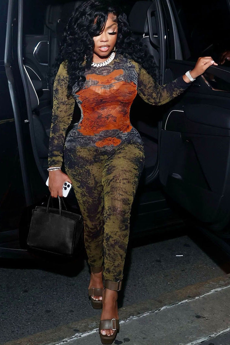 Edgy Baroque Camo Sheer Jumpsuit