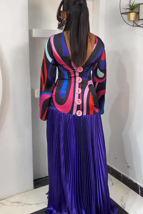 Abstract Pattern Backless Maxi Dress