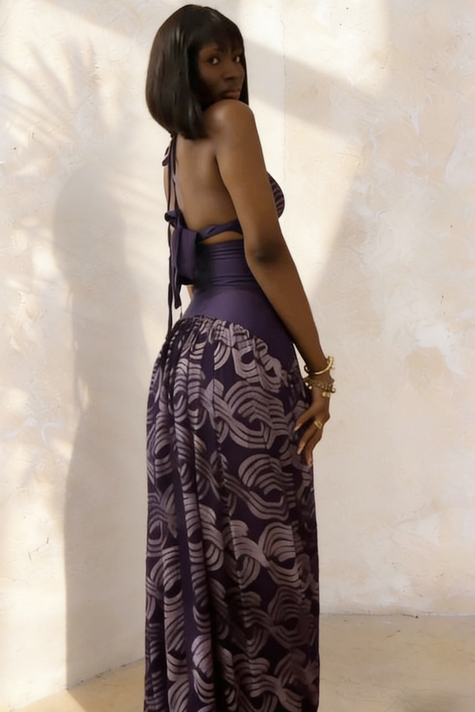 Geschichtete gestreifte Rock mat héijer Taille