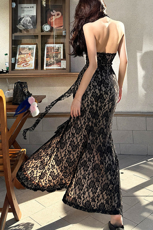 Gothic Lace Cutout Mermaid Maxi Dress