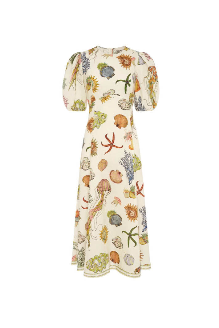 Klänning med puffärm och graffiti-tryck