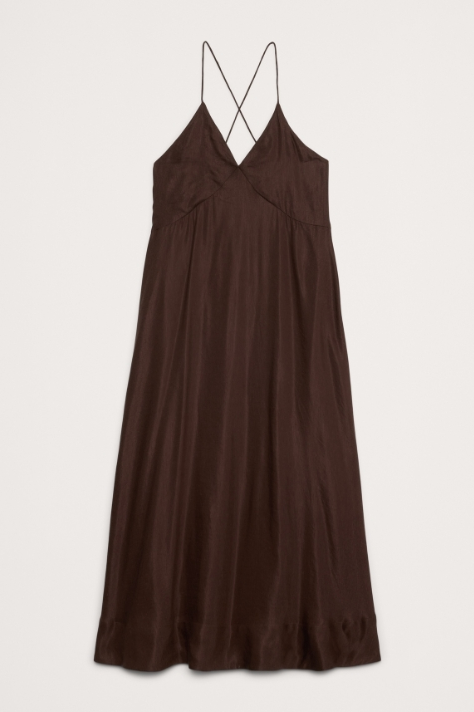 Espresso Brown Viscose-Linen Maxi Dress