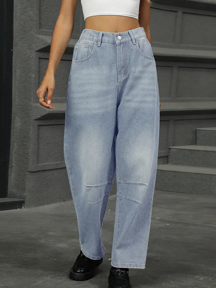 Pantalon en jean harem décontracté lavé, court