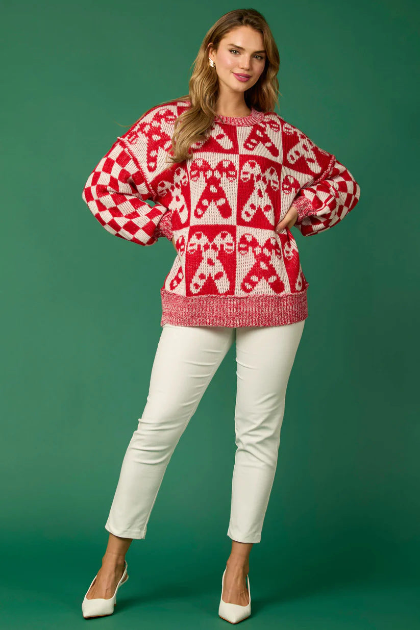 Candy Cane Christmas Needles & Gingerbread Man Knit Sweater