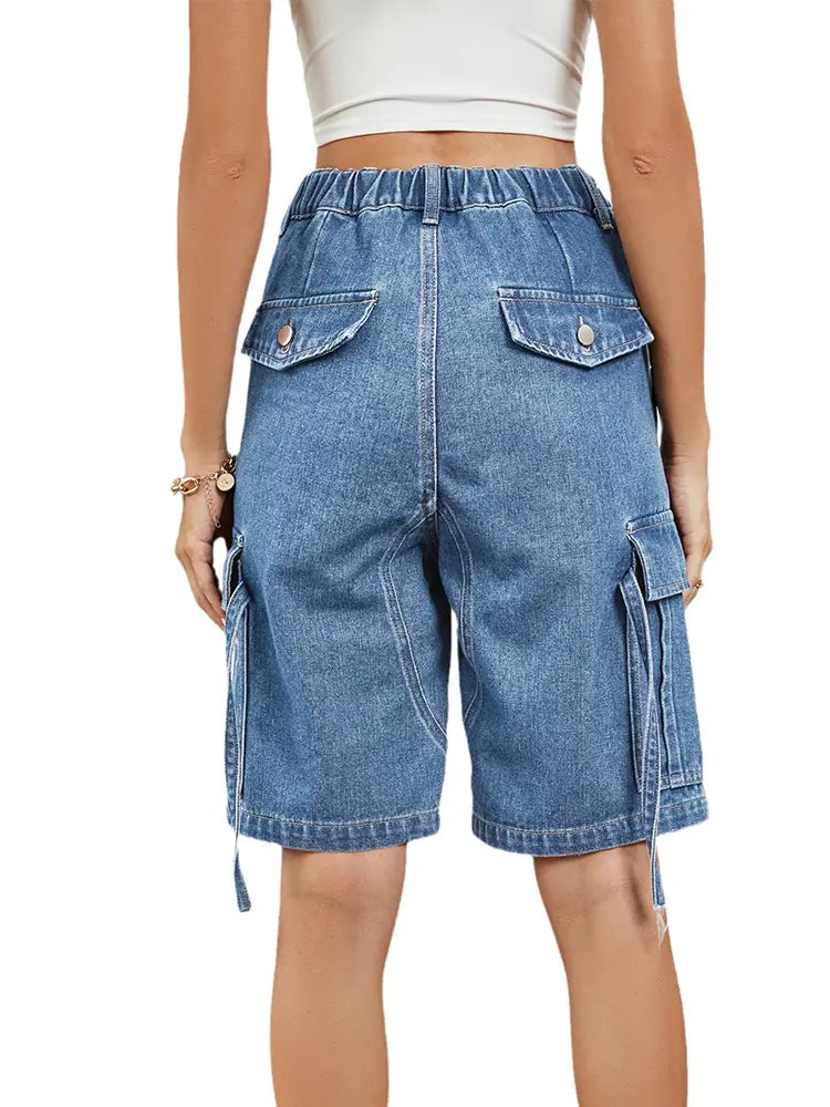 Vaskede denim cargoshorts