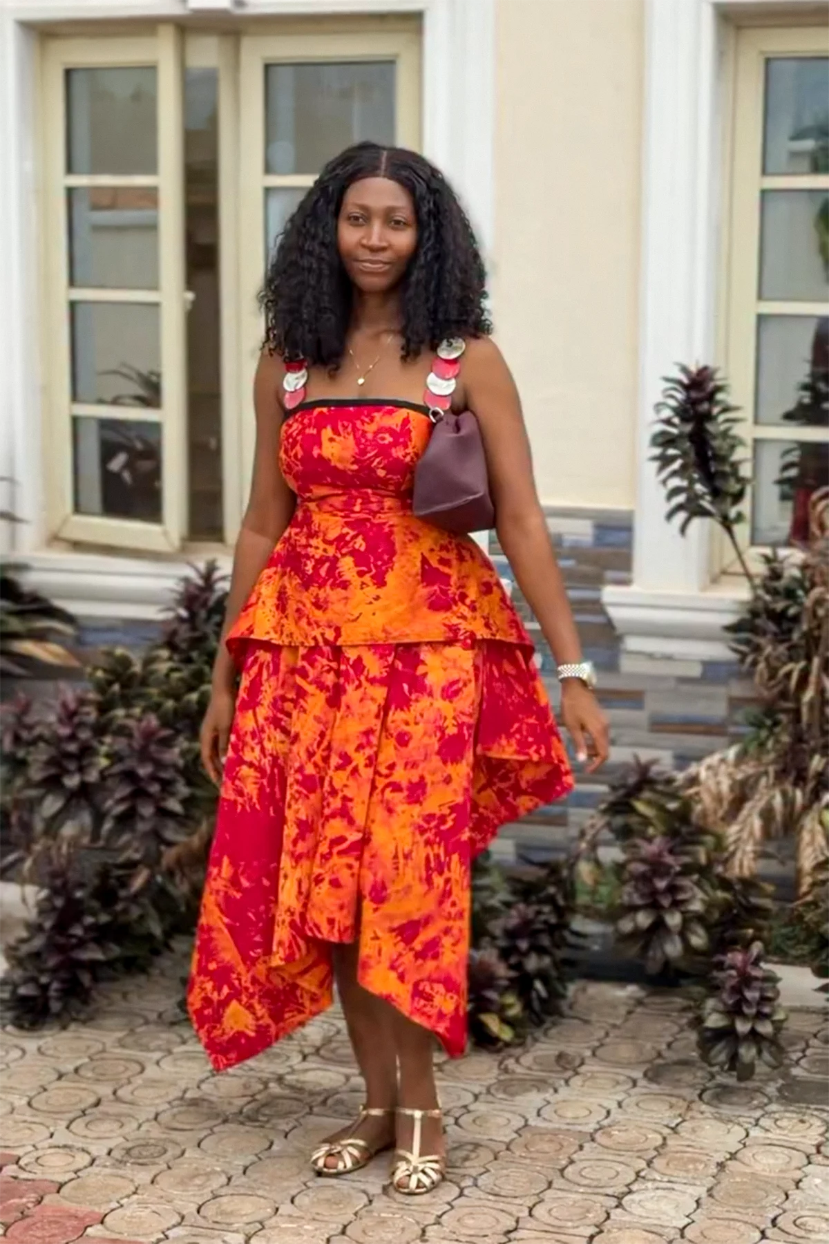 Abstract Print Layered Midi Dress