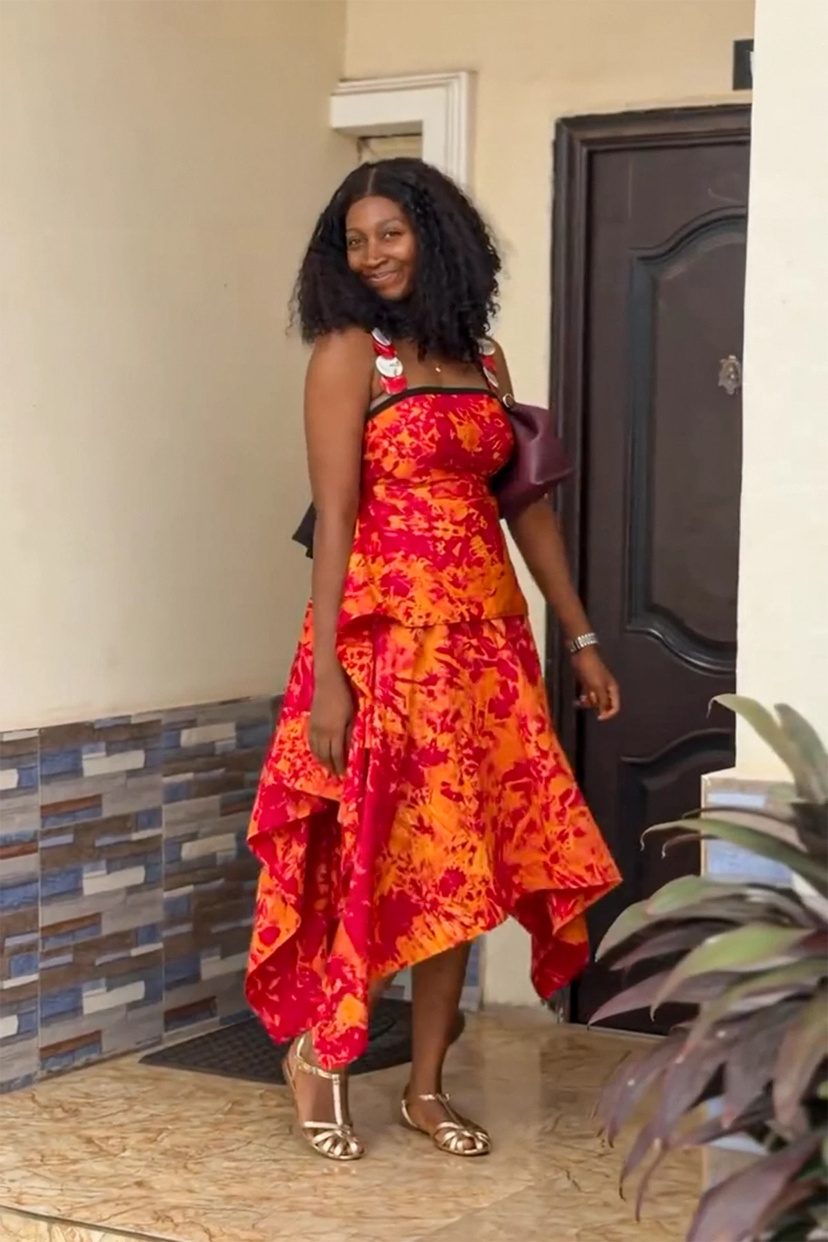 Abstract Print Layered Midi Dress