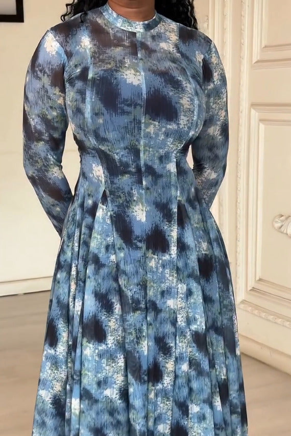 Lyric Dye Blå Abstrakt Maxikjole