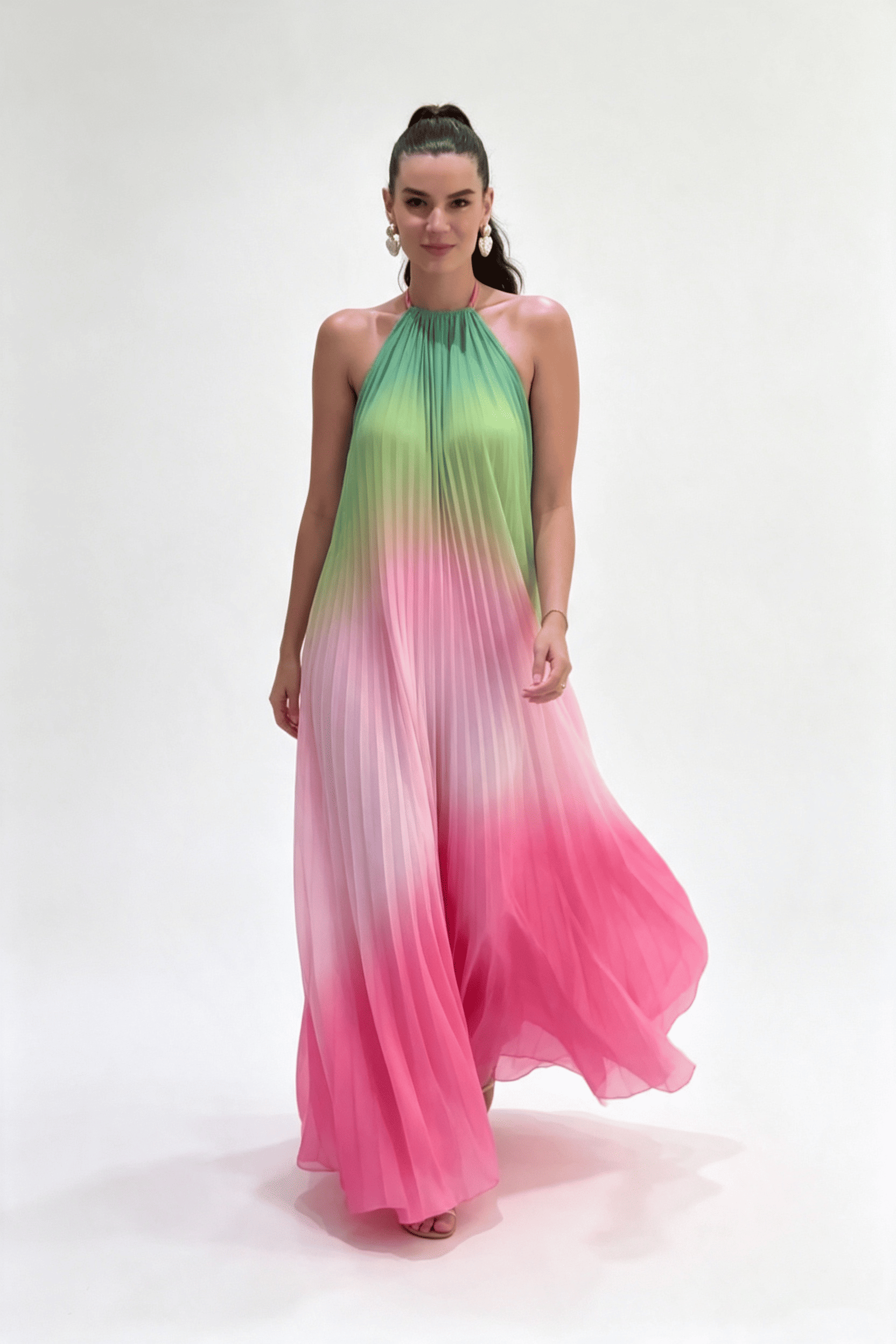 Wäisst fléissend Cape-Maxi-Kleed