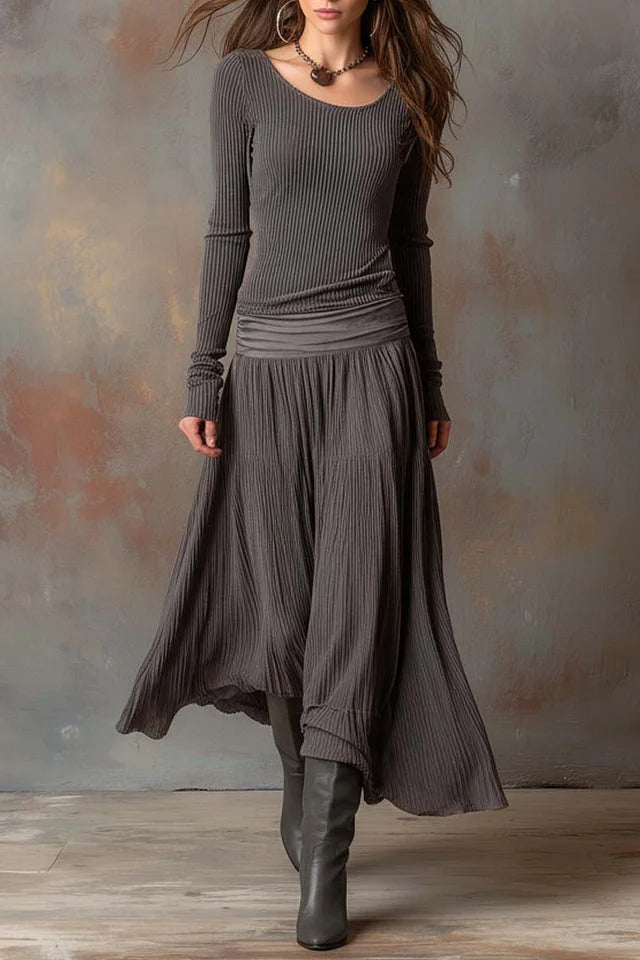 Retro Grey Ribbed Stretch Slim-Fit Set