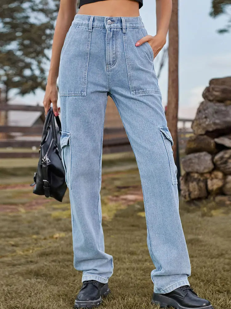 Utility denimbukser med elastisk talje