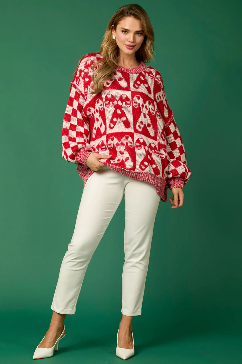 Candy Cane Christmas Needles & Gingerbread Man Knit Sweater