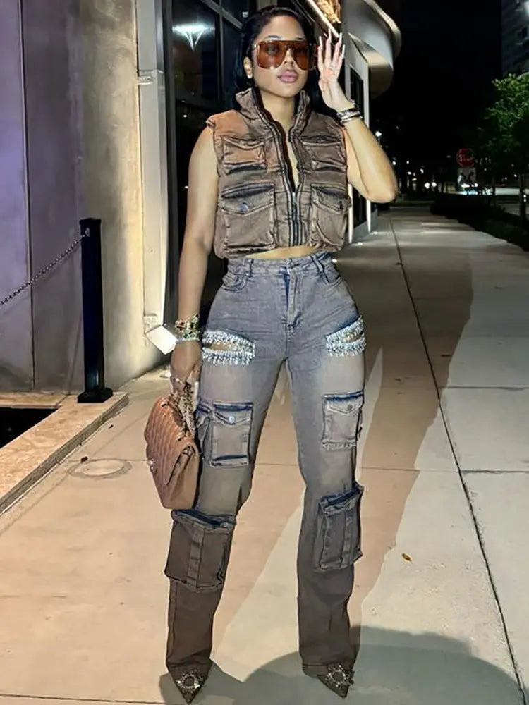 Trendy frynse cargojeans