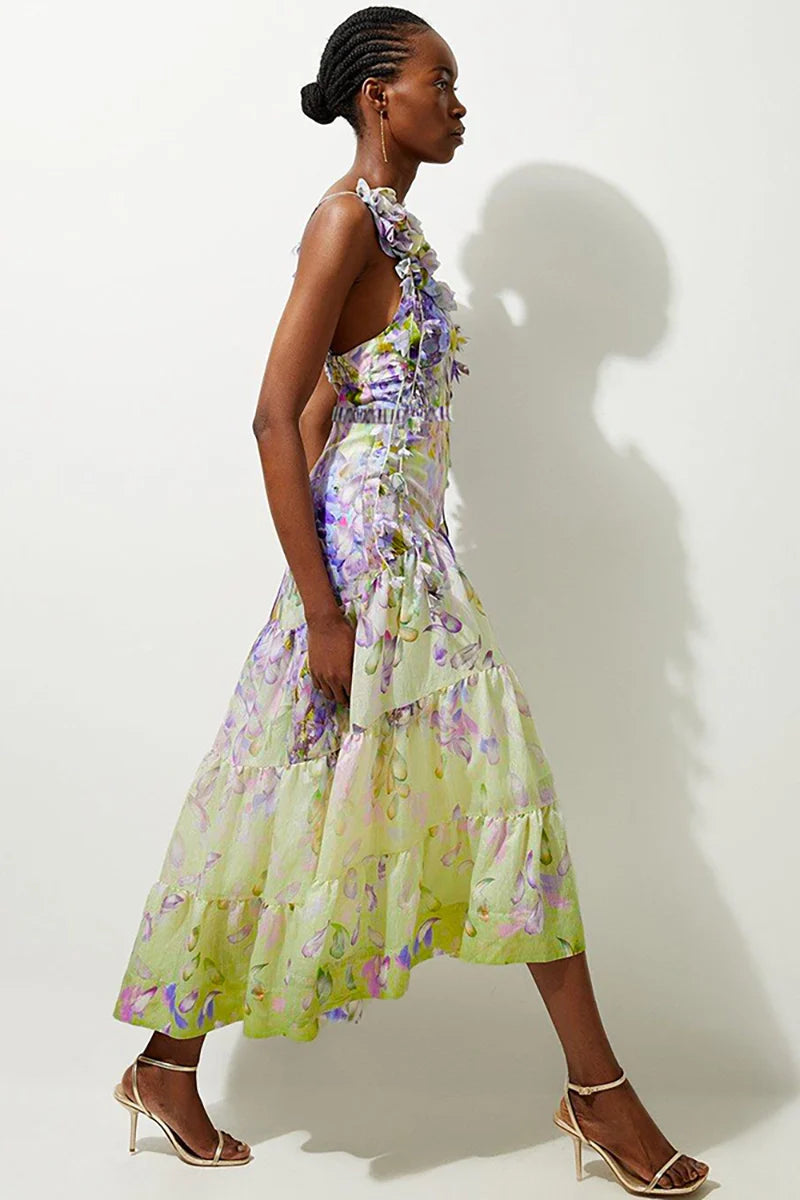 Floral Appliqué Tie-Up Fairy Style Swimsuit