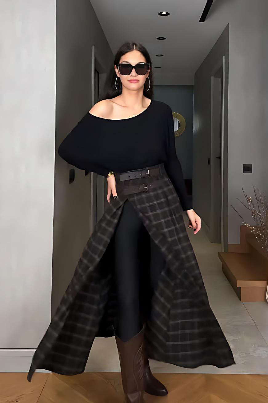 British Style Patterned High Waisted Skirt