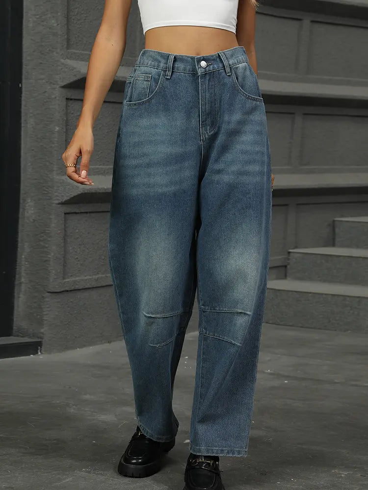Pantalones vaqueros harem lavados holgados recortados