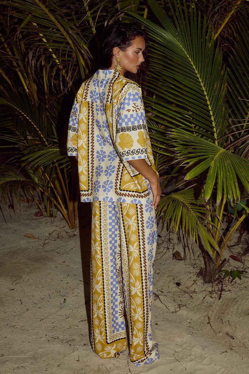 フローラル長袖タイウエストバケーションセット