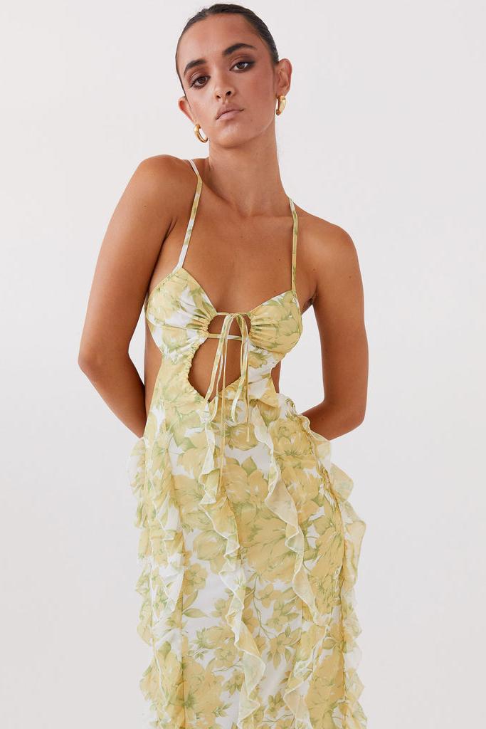 Sunset Kisses Ruffle Maxi Dress - Daffodil