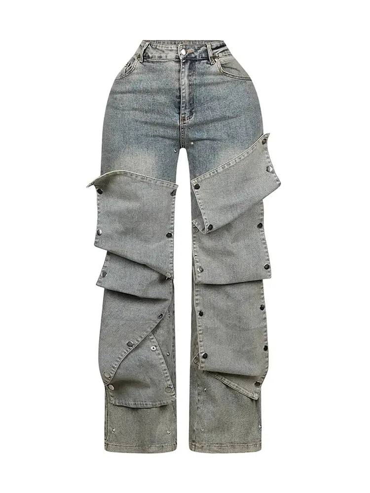 Ofhuelbar Héichtaille-Jeans