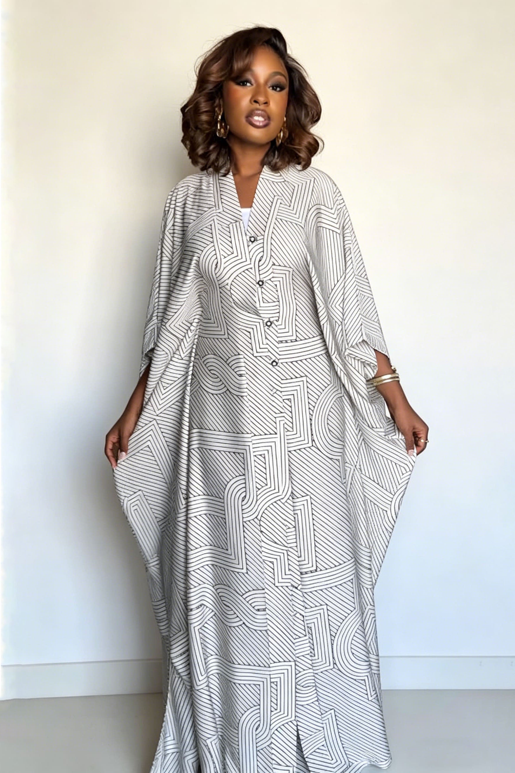 Geometric Stripe Kimono Pants Set