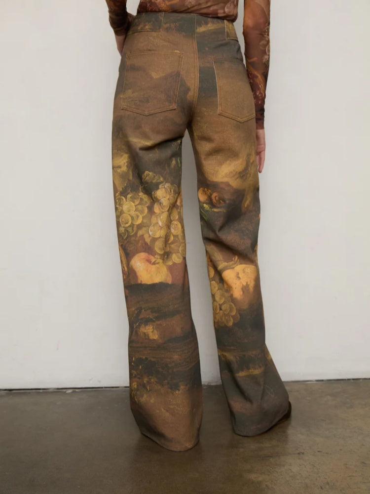 Jeans a vita alta con stampa artistica