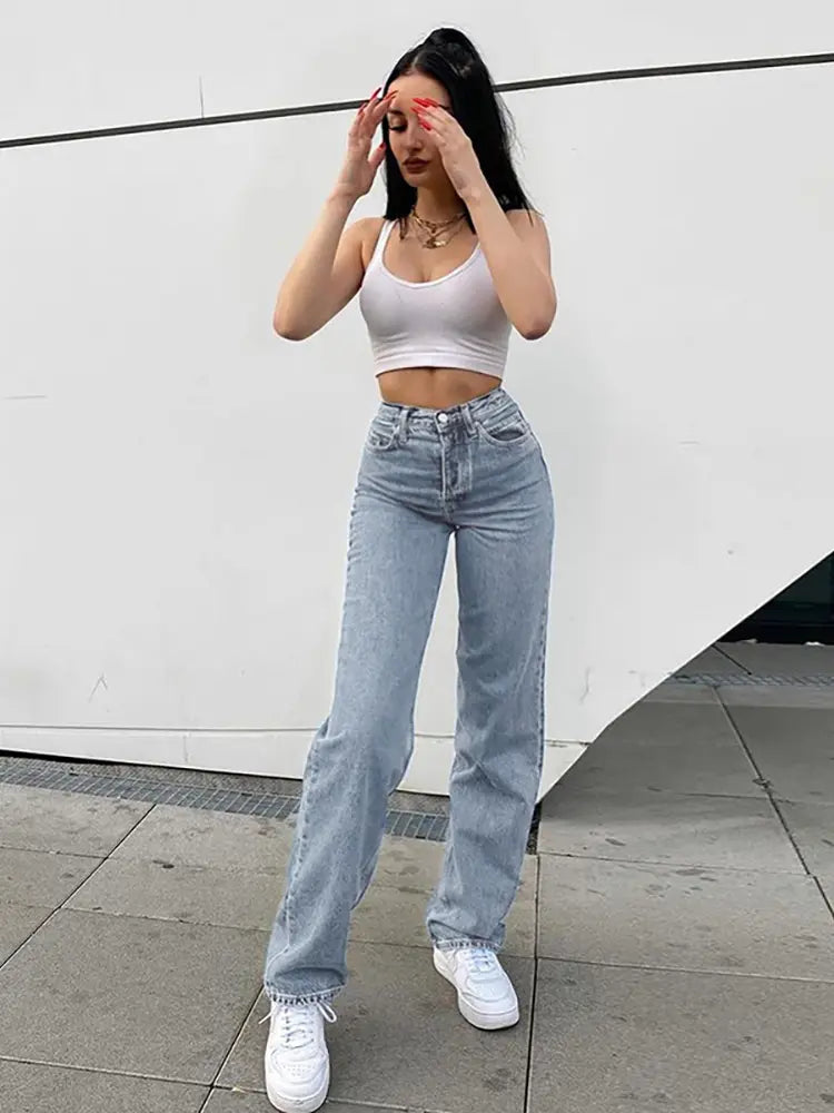 Pantaloni di jeans stampati a vita alta