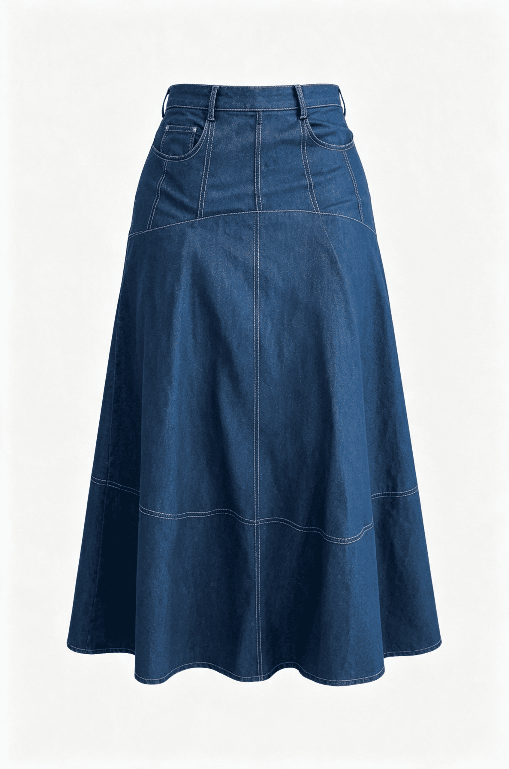 Denim-maxinederdel med høj talje og A-facon