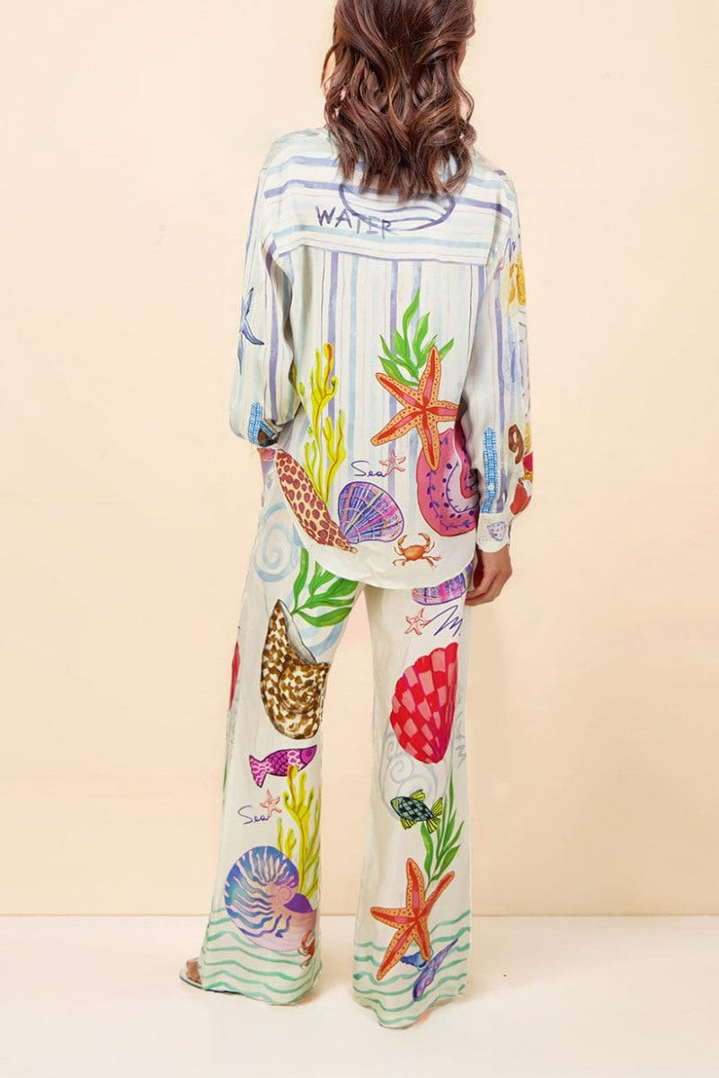 סט מכנסיים עם הדפס בנושא האוקיינוס