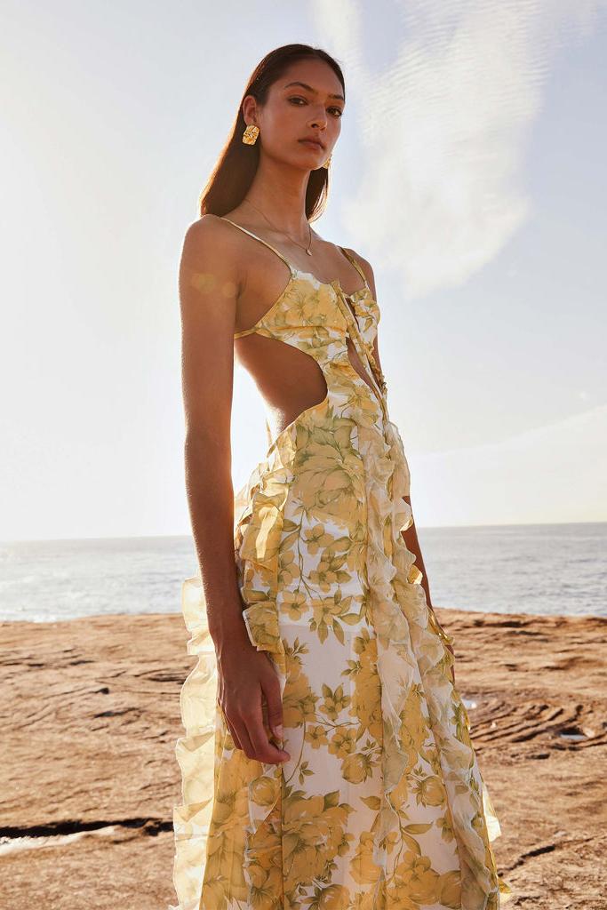 Sunset Kisses Ruffle Maxi Dress - Daffodil