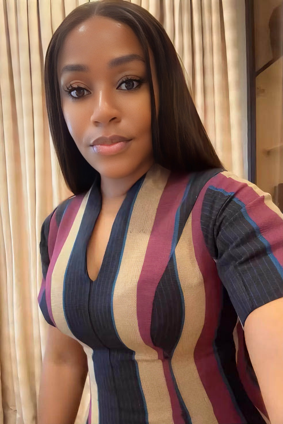 Striped V-Neck Structured Maxi Dress