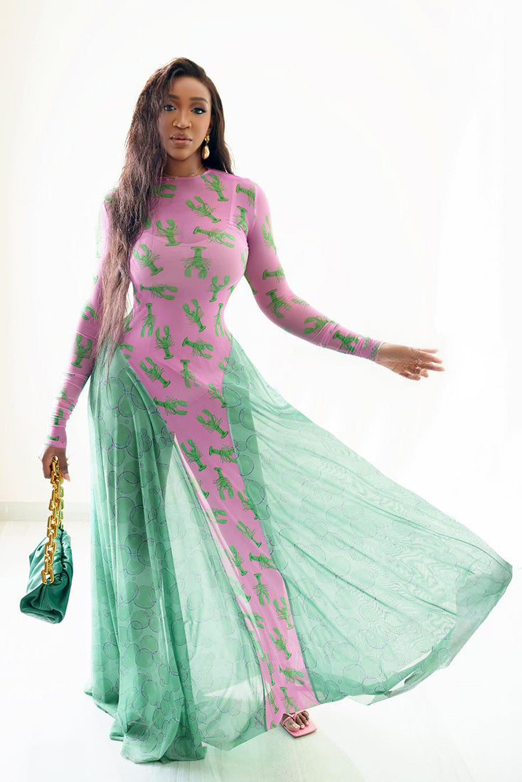 Fun Lobster Print Flowy Maxi Dress