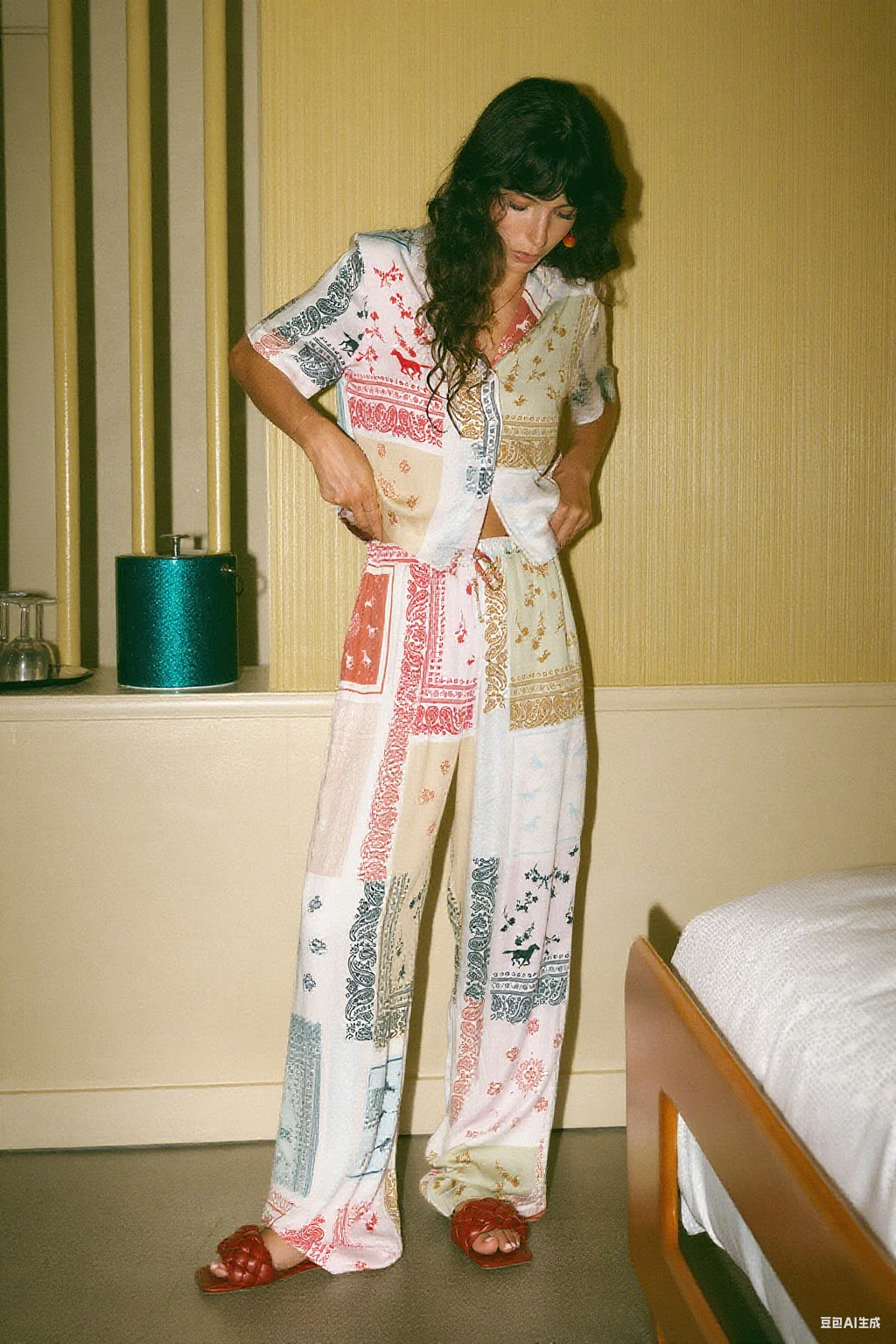 Patchwork Bandana Print Shirt  Pants Set